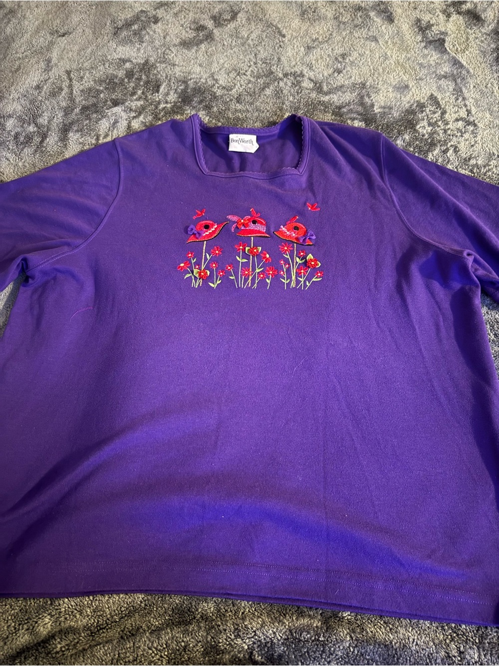BonWorth Purple EmbroideredFloral Top